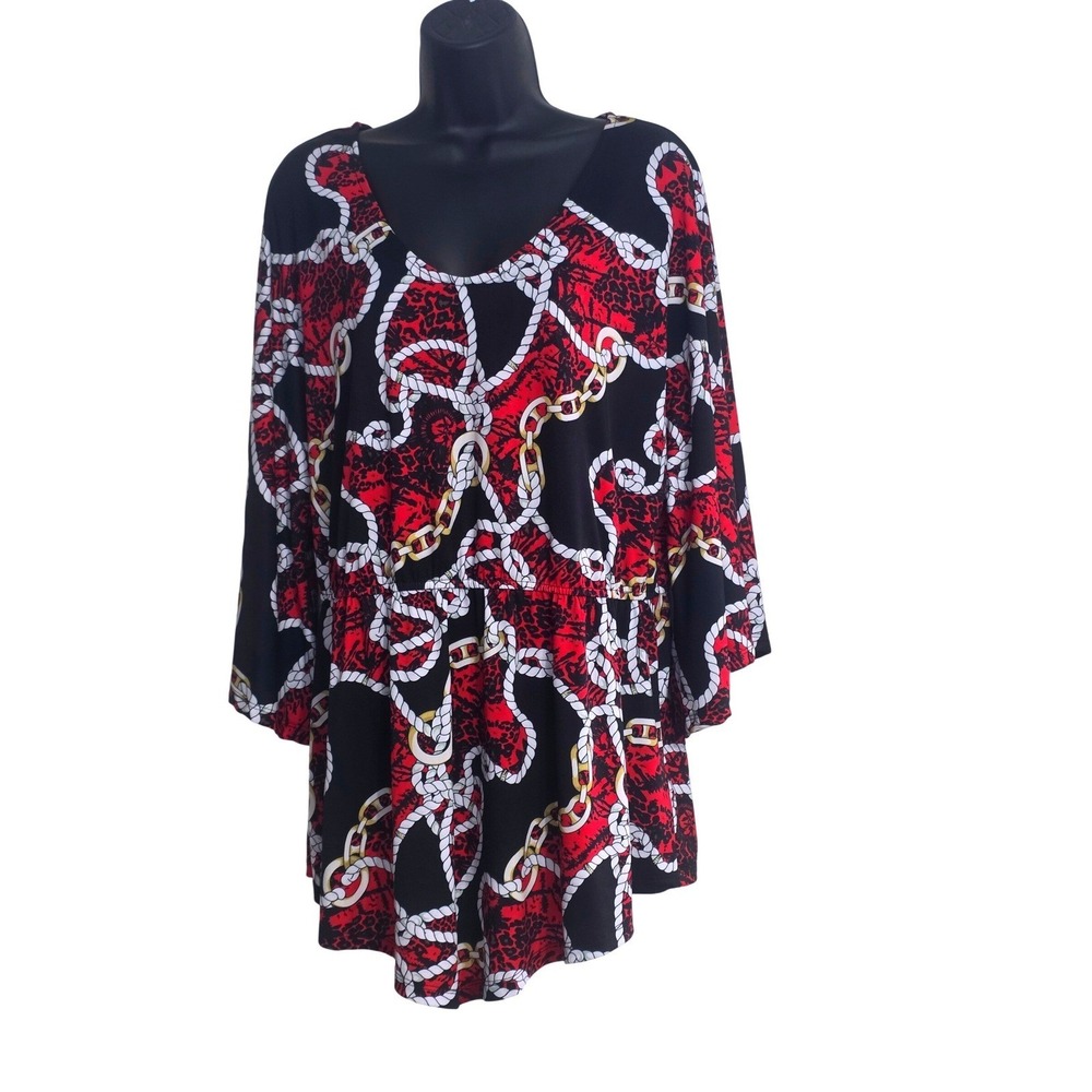 Shavonne Dorsey Womens Red Black Nautical Rope Chain Leopard Tunic Top Large